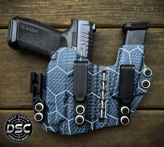 Canik MC9 Prime w/Streamlight TLR7 SUB Navy/Tan Hex RH AIWB Flex Rig