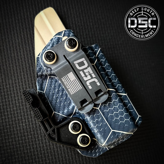 Glock 43/43X MOS Blue/Tan Hex Carbon Fiber RH IWB Holster