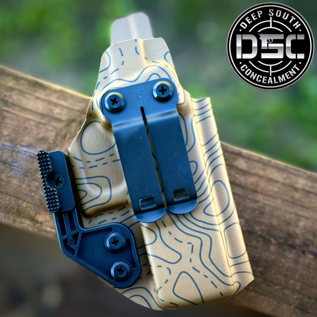 Glock 19/23/32/45/19X Desert Tan Topography Design RH IWB Concealment Holster