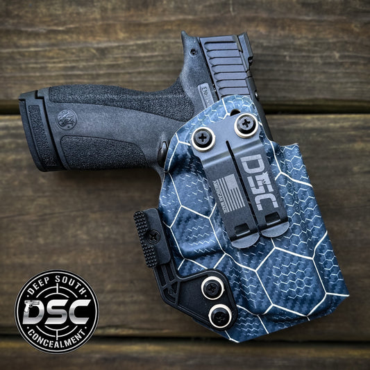 Smith & Wesson Shield X Blue/Desert Tan Hex Design RH IWB Holster