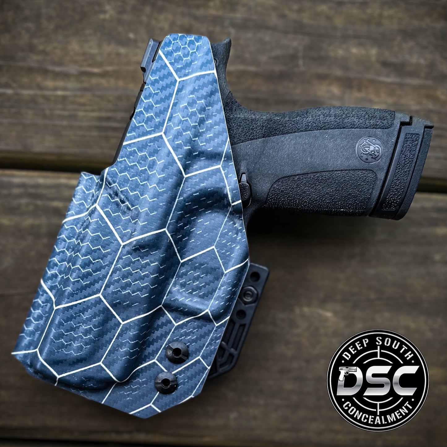 Smith & Wesson Shield X Blue/Desert Tan Hex Design RH IWB Holster