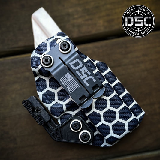 Glock 19/23/32/45 Desert Tan Carbon Fiber Hex Design RH IWB Holster