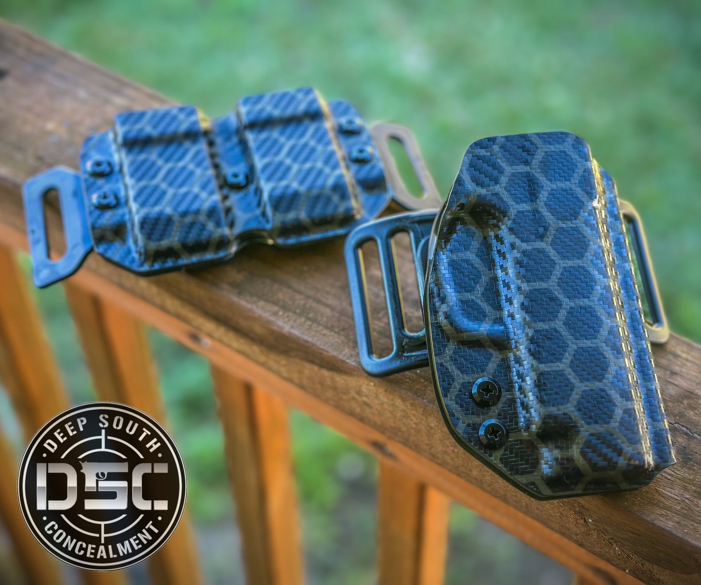 Sig Sauer P365XL OD Green Carbon Fiber Hexagon Design RH OWB Belt Slide Holster