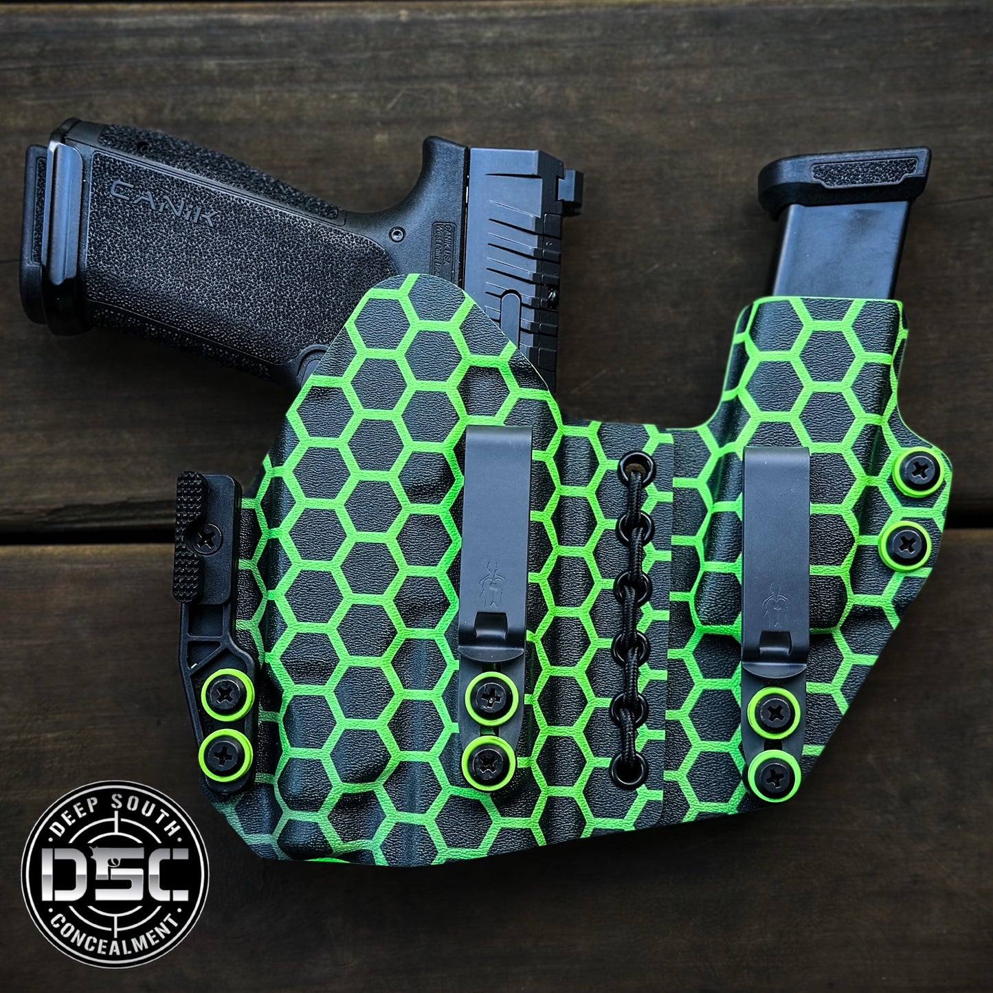 Canik MC9 Prime w/Streamlight TLR7 SUB Neon Green Hex RH AIWB Flex Rig