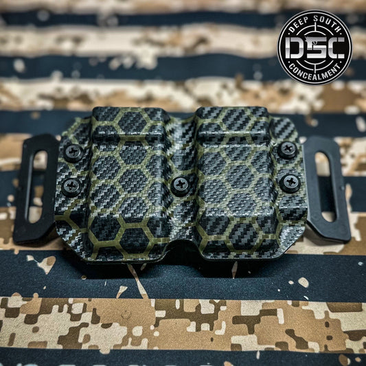 OD Green/Black Hexagon Carbon Fiber Dual Mag Carrier for Double Stack 9mm/40 S&W Mags