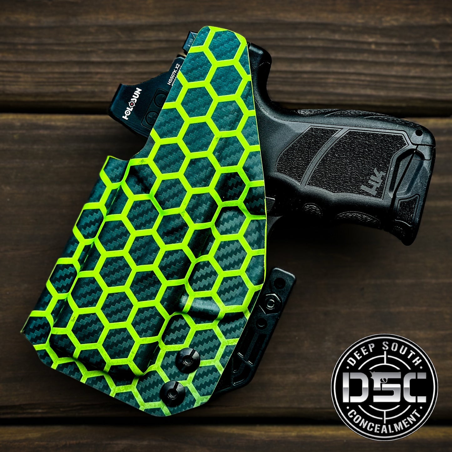 H&K CC9 Neon Green/Black Hex Carbon Fiber RH IWB Holster