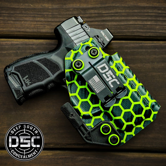 H&K CC9 Neon Green/Black Hex Carbon Fiber RH IWB Holster