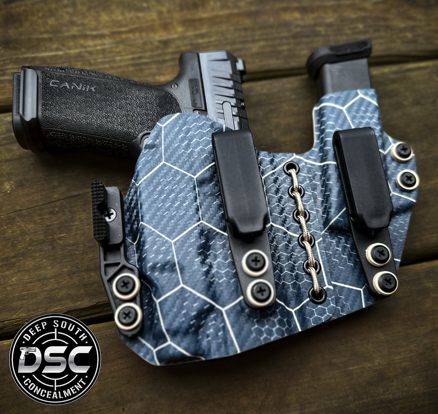 Canik MC9 Prime w/Streamlight TLR7 SUB Navy/Tan Hex RH AIWB Flex Rig