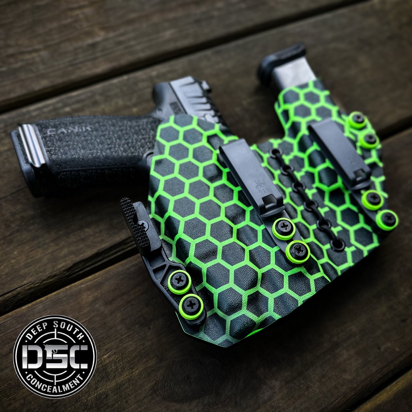 Canik MC9 Prime w/Streamlight TLR7 SUB Neon Green Hex RH AIWB Flex Rig
